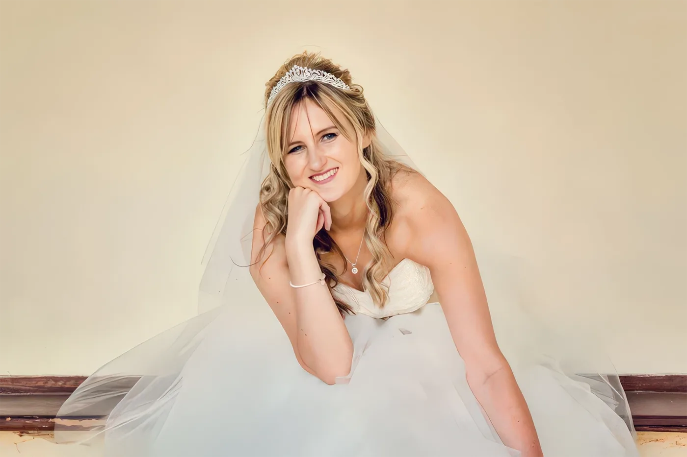 Bride relaxing by the River Severn after Worcester micro wedding