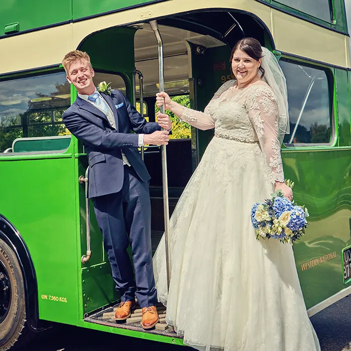 Quirky photo of newlyweds outside registry office in Worcester